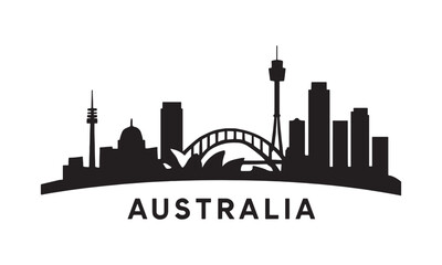 Fototapeta premium Vector illustration of australian skyline including iconic landmarks in black and white