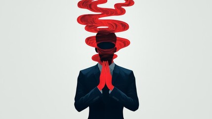 A surreal representation of contemplation, showcasing a figure surrounded by swirling red mist.