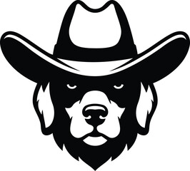 Cowboy dog head silhouette vector illustration on white background