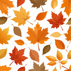 Obraz premium Colorful Autumn Leaves Seamless Pattern with Maple, Oak, and other Fall Foliage in Orange, Brown and Red Tones