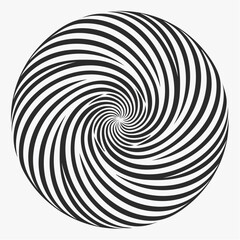Abstract circle with swirling black and white striped pattern creating optical illusion of vortex