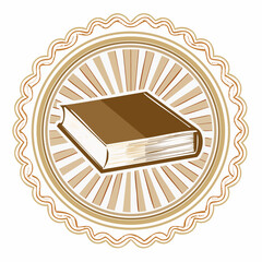 Illustrated book design in a badge circle with a sunburst pattern ideal for libraries and education related concepts reading and learning