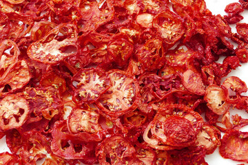 close up of homemade dried tomatoes,