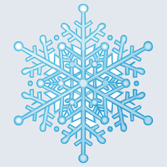 Detailed Blue Snowflake Crystal Geometric Design on Light Background Winter Season
