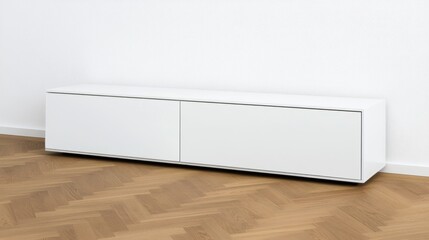 Modern white lowboard with two doors.
