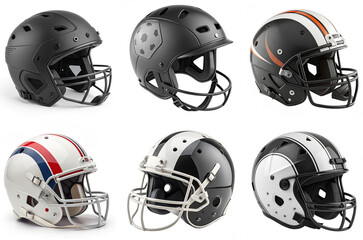 Fototapeta premium Various American football helmets displayed in different styles and colors 