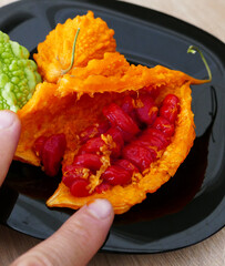 ripe and yellow Momordica charantia (Mother melon) fruit for stomach upset,