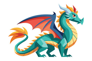 Teal Dragon Vector Illustration Orange Yellow Red Wings