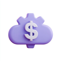 Cloud icon with gear and dollar sign representing financial technology or cloud finance digital money management online