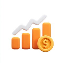 Increasing financial growth represented by bar chart with rising arrow and dollar coin, symbolizing economic progress