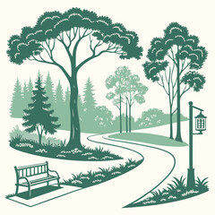 Obraz premium Set of flat forest and park elements, combined in landscapes views