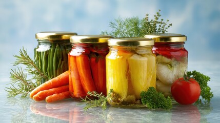Preserved vegetables in glass jars
