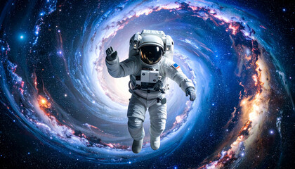 Astronaut Floating in a Cosmic Vortex A Stunning Space Exploration Image