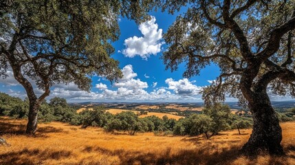 Expansive vista of a sun-drenched landscape.