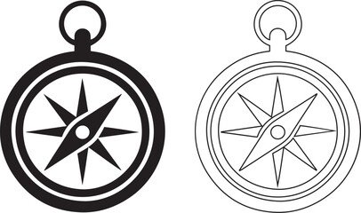Simple black and white line art illustrations of vintage compasses. © Pritam