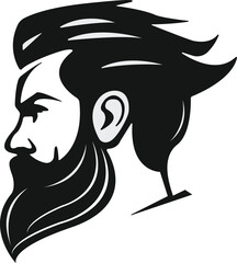 Bearded Man Illustration - Stylized Male Beard and Hair Silhouette Profile Vector Illustration