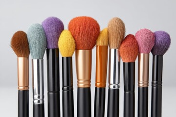 Colorful cosmetic brushes set isolated on white background