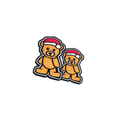 Two cute teddy bears wearing Santa hats are embroidered on patch, perfect for festive decoration. bears are standing side by side, adding playful and cheerful touch