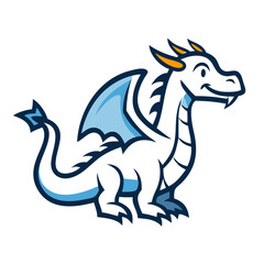 Fototapeta premium Smiling cartoon dragon with wings in blue and white colors