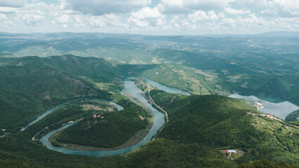 Meander of the West Morava River surrounded by green hills in Ovcar-Kablar Gorge. Serbia country...