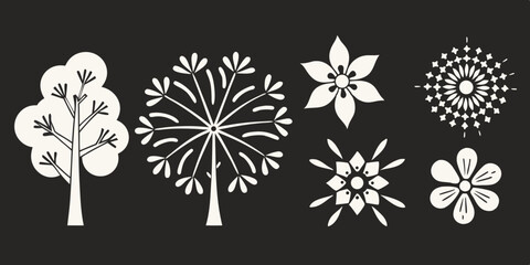 Elegant collection of black and white floral and botanical silhouettes, suitable for various design applications and backgrounds.