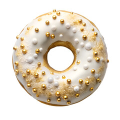 Gold and White Donut Decorated with Pearls and Glitter