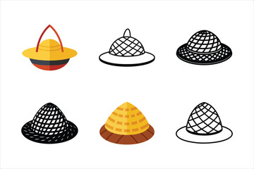 Traditional Basketwork Hat Silhouette Icons