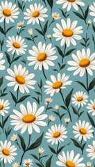 Charming floral pattern of daisies on a soothing blue background
