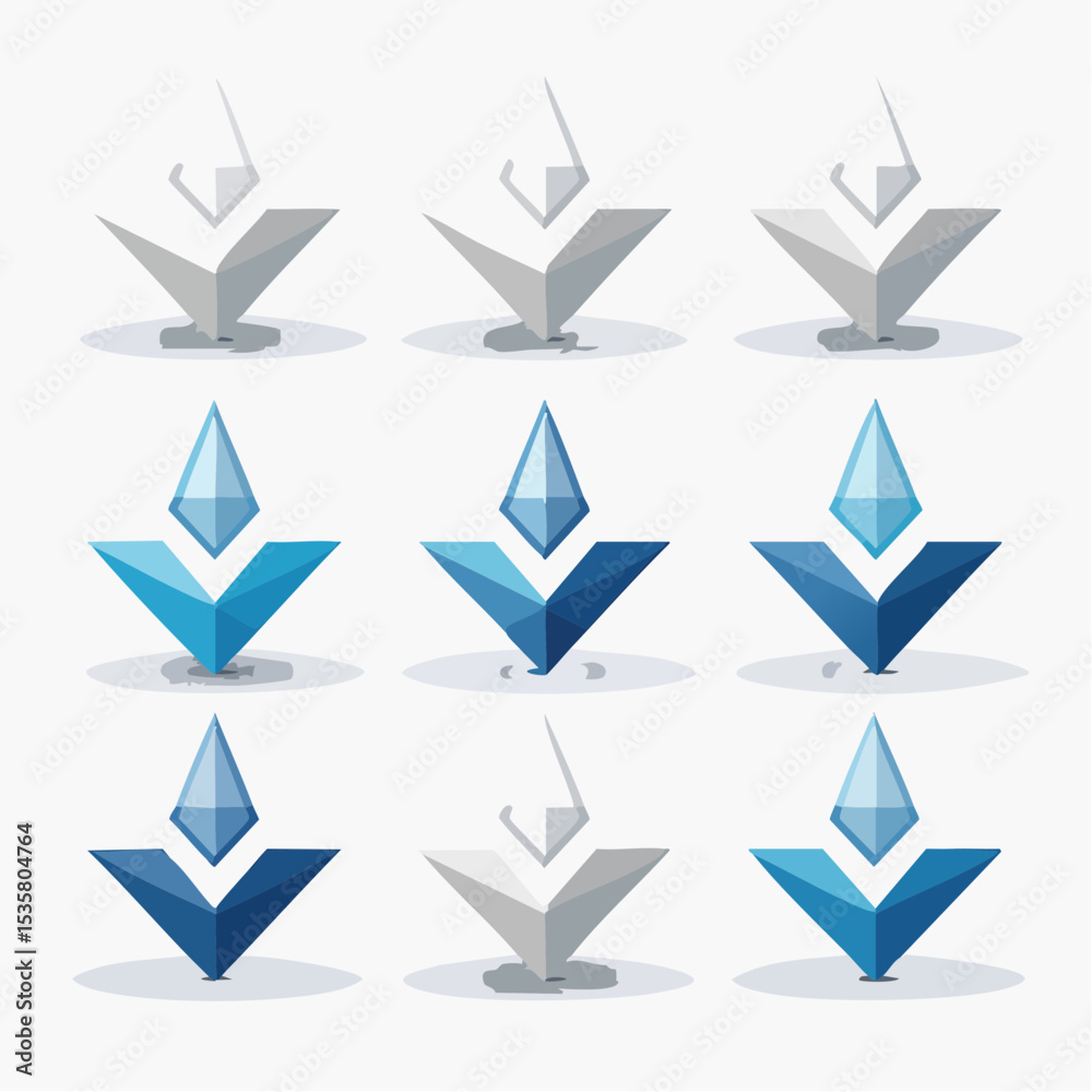 Fototapete abstract geometric design variations featuring crystal and arrow-like shapes in various colors