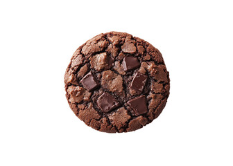 Photograph of a chocolate cookie on a white background, top view, in the style isolated on a transparent background in PNG format.