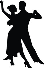 Elegant Lovers couple dancing romantically in a wedding setting, silhouette, illustration with white background 