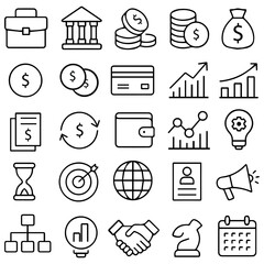 Business and Finance Line Icon Set - 30 Editable Vector Icons for Accounting, Banking, Growth, and Money Management.eps