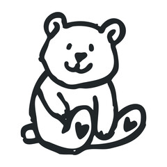 Cute hand-drawn teddy bear sketch with heart details – stock vector icon in line drawing style