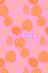 Pink Tropical Leaf Background – Abstract Monstera and Palm Cover for Summer Design.