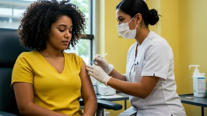 Patient receives medical injection: nurse administers vaccine with care in healthcare setting