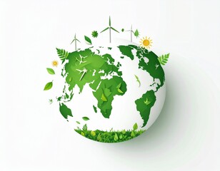 "Green Energy Globe &mdash; Eco-Friendly Planet with Wind and Solar Power Symbols"