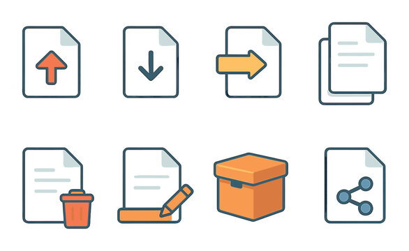 File action icons set – 3d, document management and organization symbols