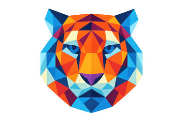 Geometric tiger head portraying strength and elegance, rendered in vivid colors against transparent backdrop for innovative graphic design