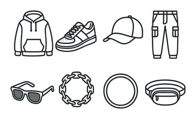 Streetwear icons set – outline style for fashion and urban style design elements