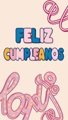 Colorful and cheerful feliz cumpleanos spanish birthday greeting with transparent background