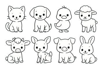 Adorable animal icons set - outline, cute and charming character symbols
