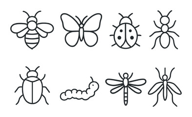 Insect icons set &ndash; silhouette, bug and arthropod symbols for nature designs