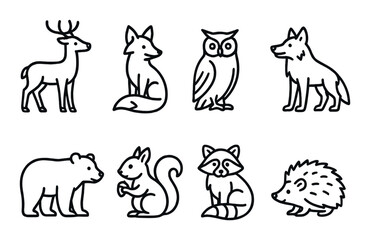 Forest animal icons set – linear, wildlife and nature symbols for creative projects