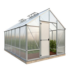 Fototapeta premium Aluminum Greenhouse 3D Render, Isolated on Transparent Background, Gardening, Plant Growth, Horticulture, Greenhouse, Plants, Agriculture