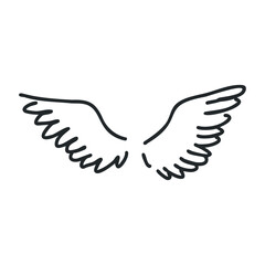 Obraz premium Minimalist angel wings line art design with open feathers – stock vector icon in line drawing style
