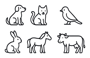 Animal icons set – line style, featuring simple, minimalist wildlife symbols
