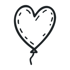 Heart-shaped balloon drawing with simple black outline – stock vector icon in line drawing style