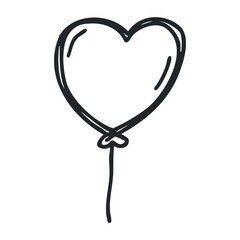 Heart-shaped balloon drawing with simple line art design – stock vector icon in line drawing style