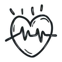 Hand-drawn heartbeat heart symbol with pulse line sketch – stock vector icon in line drawing style