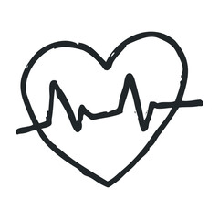 Hand-drawn heartbeat line art design illustrating heart and cardiovascular health – stock vector icon in line drawing style